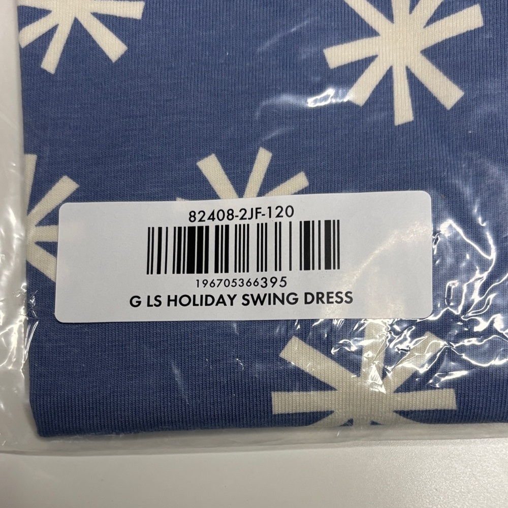 NWT Hanna Andersson Long Sleeve Swing Dress, Size 120 (US 6-7), Snowflake Blue - Picture 3 of 4